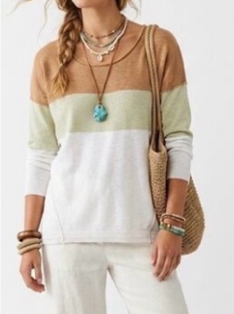 Madewell Palmdale Pullover Sweater in Colorblock Stripe Seed Khaki